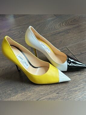 Jimmy Choo Women's Yellow Love 100 Contrast Leather Court Shoes 37